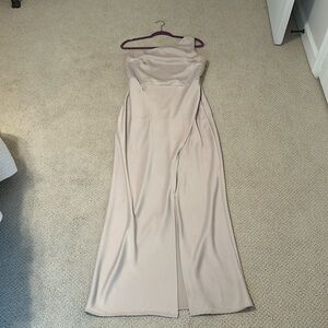 B H L D N champagne one shoulder bridesmaid dress with silt